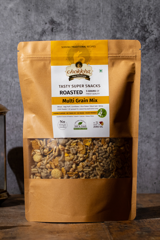 Chokkha roasted namkeen and snacks including multigrain mix and mathri